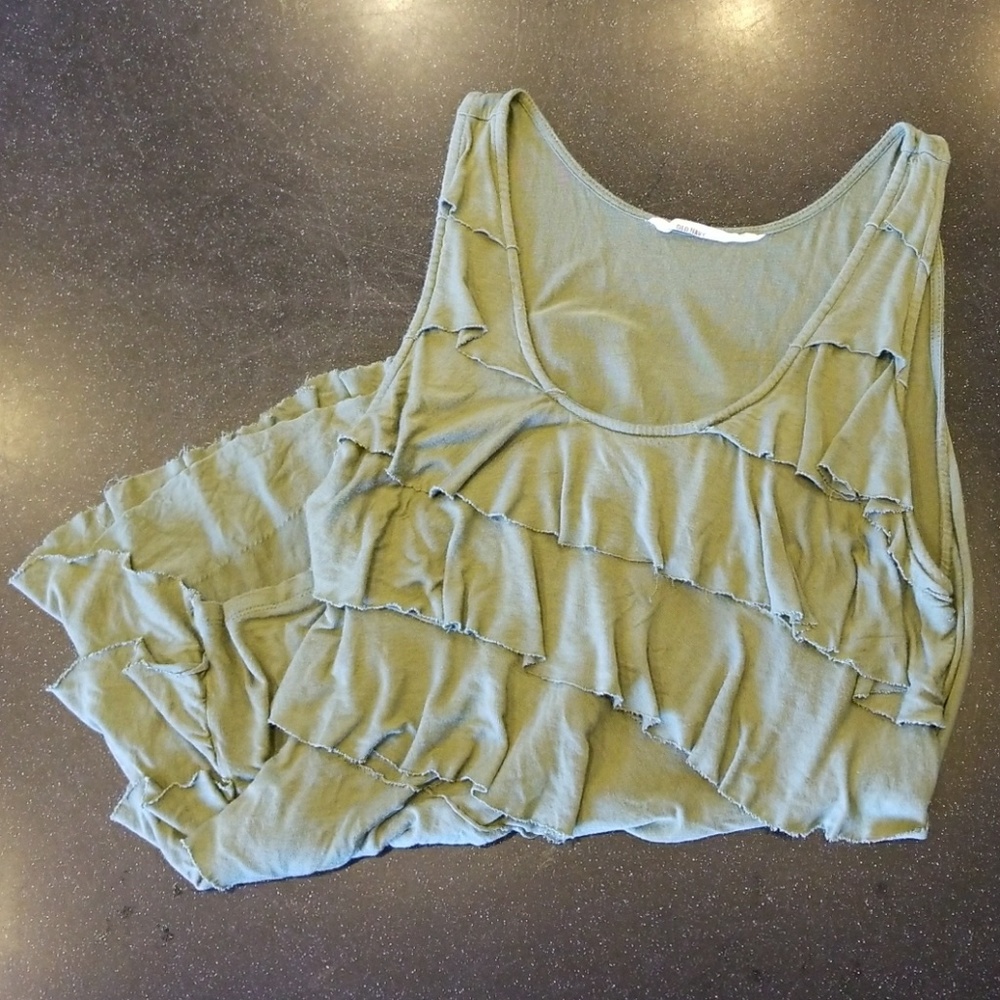 Olive Green Frayed Old Navy Ruffle Tank